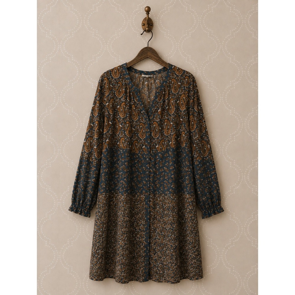 My Danielle Mini Dress Paisley Floral Mixed Print Button Front L NWOT